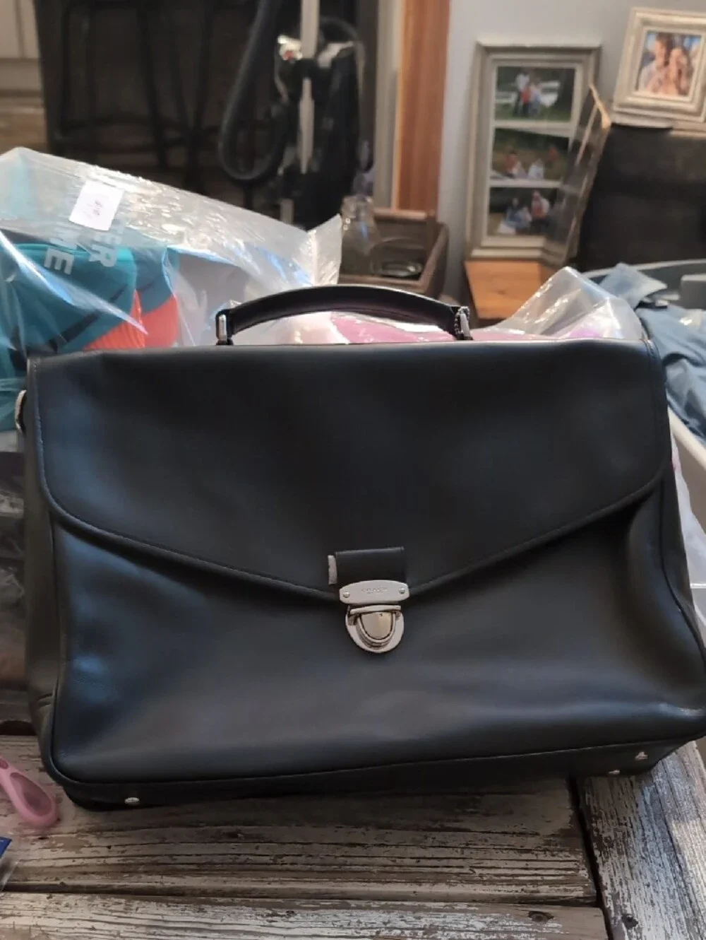 Coach Black Leather Briefcase with Silver Hardware